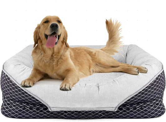 Large Orthopedic Dog Bed with Raised Rim, 41" X 28", Polypropylene and Memory Foam, Removable and Machine Washable Cover