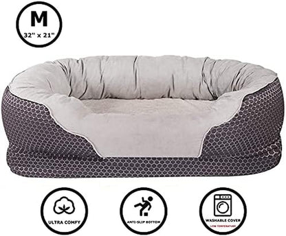 Orthopedic Dog Bed, Bolster Dog Beds for Small/Medium/Large Dogs with Removable Washable Cover, Waterproof Lining and Nonskid Bottom Couch（M-32X22 In）