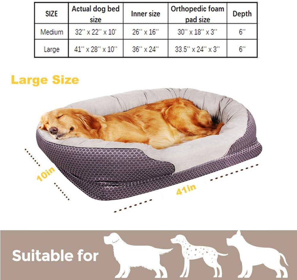 Orthopedic Dog Bed, Bolster Dog Beds for Small/Medium/Large Dogs with Removable Washable Cover, Waterproof Lining and Nonskid Bottom Couch（M-32X22 In）